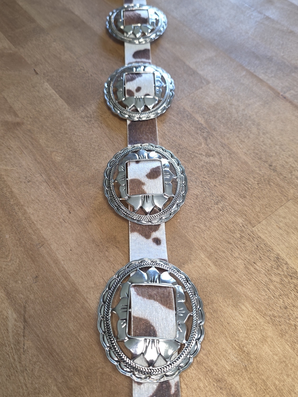 Haute Hippie Silver-Tone Western Concho Belt with Cowhide Accents - Picture 4 of 7